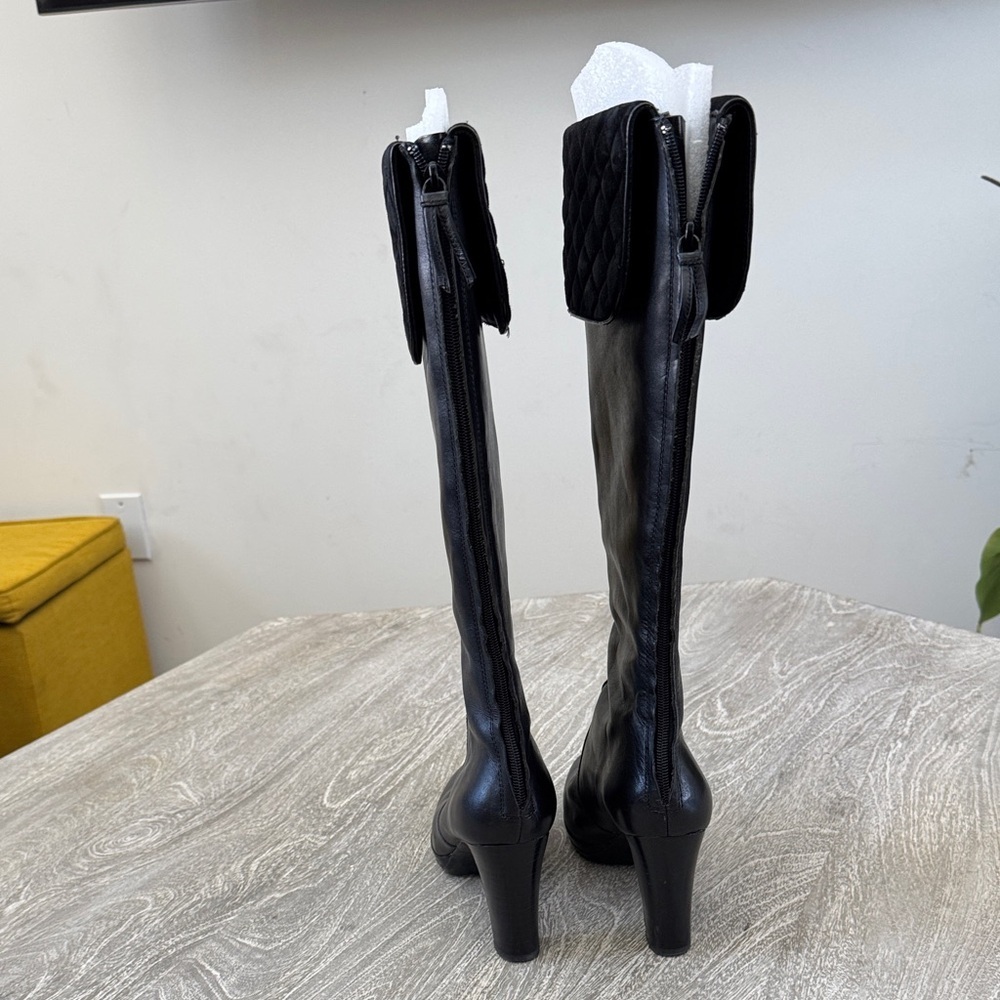 Ralph Lauren Black Leather Quilted Heeled Boots - Picture 5 of 9